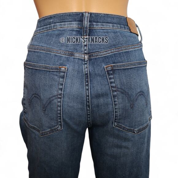 Edwin Pixie Distressed Mid Rise Skinny Jeans Medium Wash Blue Denim Size 30 - Picture 5 of 10